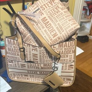 Steve Madden Beige Logo Print Tote